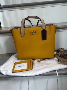 Coach Pebbled Leather Small Tote in Mustard Yellow and matching card case